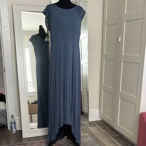 Chico's Slate Blue Crochet Cap-Sleeve Maxi Dress